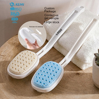 Brosse de douche exfoliante à long manche pour le corps, tête en silicone souple détachable, pour le nettoyage et le gommage du dos – Vente en gros