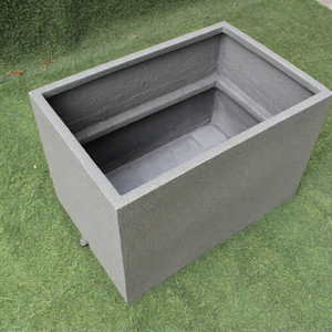Classic Grey <b>Rectangular</b> Flower <b>Pot</b> Dotted Texture Outdoor Floor Garden Planter Minimalist Style Durable Lightweight Fiberglass - Product Image 1
