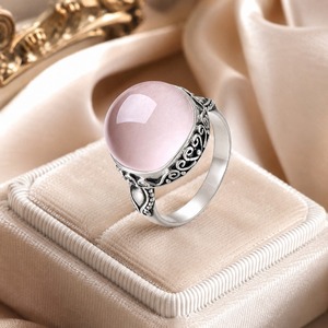 Literary <b>pink</b> floral border exaggerated ring, women's retro jewelry <b>gifts</b> - Product Image 1