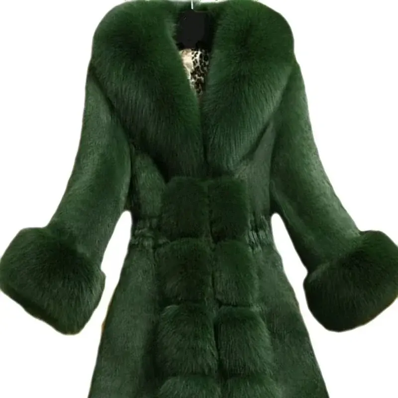 レディース女性用ウィンターコート高品質ミディ丈ファーコート女性厚手暖かい特大トレンチコート女性