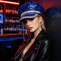 Bérets de fête en gros bleus à sequins et pompons, chapeaux et casquettes à thème avec logo personnalisé pour groupes, Halloween