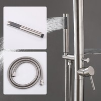 Robinet de douche mural en acier inoxydable nickel brossé avec pommeau de douche pluie, étagère intégrée, mitigeur chaud/froid 1 poignée pour hôtel