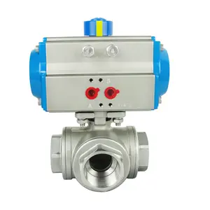 3 Way Valve Stainless Steel Pneumatic Threaded Ball Valve T-Type Pneumatic Water Control Valve SS304