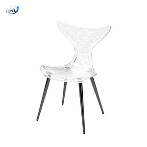 ML Transparent Resin Chair With Black Metal Legs Midcentury Modern Ergonomic Design For Dining Room - Product Image 1