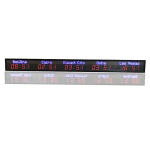 Relógio mundial de alta qualidade com 5 fusos horários, relógio digital LED para montagem na parede, vermelho e azul, para hotel Plaza, valores mobiliários