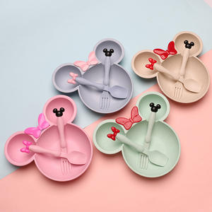 Ensemble de 3 assiettes pour bébé en forme de <span class=keywords><strong>Minnie</strong></span> Mouse, ensemble d'assiettes à dîner pour enfants en bambou avec fourchette et cuillère - Product Image 4
