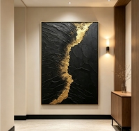 Peinture à l'huile abstraite texturée Or Noir sur toile, peinte à la main en impasto épais, Art mural de luxe pour Villa et Hôtel