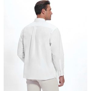 เสื้อเชิ้ตเดรสแขนยาวผ้าฝ้ายสำหรับผู้ชาย สีขาวล้วน ผ้าป๊อปลิน ทรงพอดีตัว ไม่ยับง่าย - Product Image 2