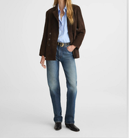 Blazer en daim surdimensionné à double boutonnage pour femme – Veste en cuir marron foncé vintage, élégante et décontractée, idéale pour le bureau et l'automne