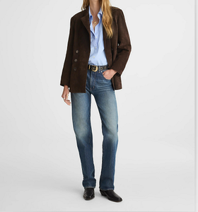 Blazer de Gamuza Cruzado Oversize para Mujer – Chaqueta de Cuero Marrón Oscuro Vintage, Prenda Exterior Elegante Casual y de Oficina para Otoño - Product Image 5