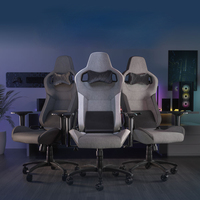 Chaise de jeu en tissu AJUNION, style racing, avec vérin à gaz de classe 4, chaise de jeu ergonomique avec accoudoirs 4D, soutien lombaire en mousse à mémoire de forme