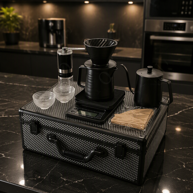 Custom Design Eco-Friendly Hand Brew Coffee Kit Pour Over Coffee Maker Set with Grinder Pot Kettle Travel Bag Gift Box Included