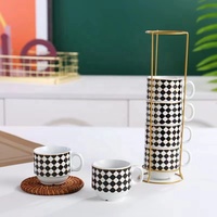 Vente en gros de nouvelles tasses à café en céramique écologiques de haute qualité, ensembles de six tasses, style moyen-oriental, tasses à thé, support en fer, empilables