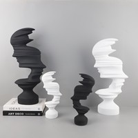 Moderne Minimaliste Abstrait Noir Blanc Visage Bidirectionnel Figurine Résine Décoration de La Maison pour Salon Meuble TV pour Anniversaire