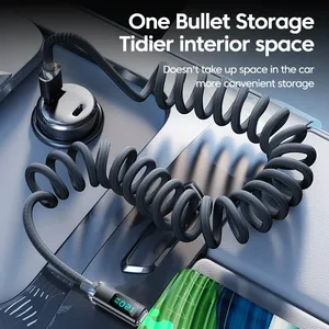 Câble de données USB Type C à charge rapide 120W, rétractable à ressort, avec affichage numérique LED, double USB, gaine en PVC, pour <span class=keywords><strong>iPhone</strong></span> 15 16 - Product Image 2