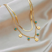 Kalung Liontin Berlapis Enamel Hitam Motif Bunga Turquoise Bulan Bintang untuk Pemakaian Sehari-hari, Dapat Ditumpuk, Cocok untuk Hadiah, Grosir