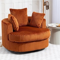 Fauteuil de salon confortable et écologique en velours côtelé, pivotant à 360°, à profil bas, rembourré de crème, pour la maison et les loisirs