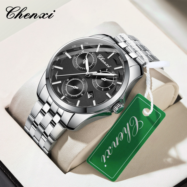 QUARTZ WATCH CHENXI Watch Men's Fashion Business Three-Eye Six-Pin Alloy Luminous Calendar Wristwatch