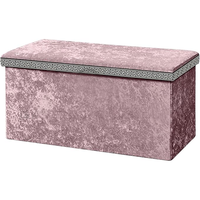 Modern Pink Velvet Folding Wooden Storage <strong>Ottoman</strong> Portable Bench Seat Long Footstool for Bedroom Hotel Entry End-of-<strong>Bed</strong> Storage