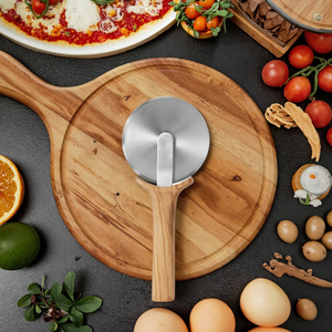 Casa naturale Logo personalizzato comoda impugnatura legno oliva manico in acciaio inox Pizza rotella taglierina per gli amanti della Pizza - Product Image 3