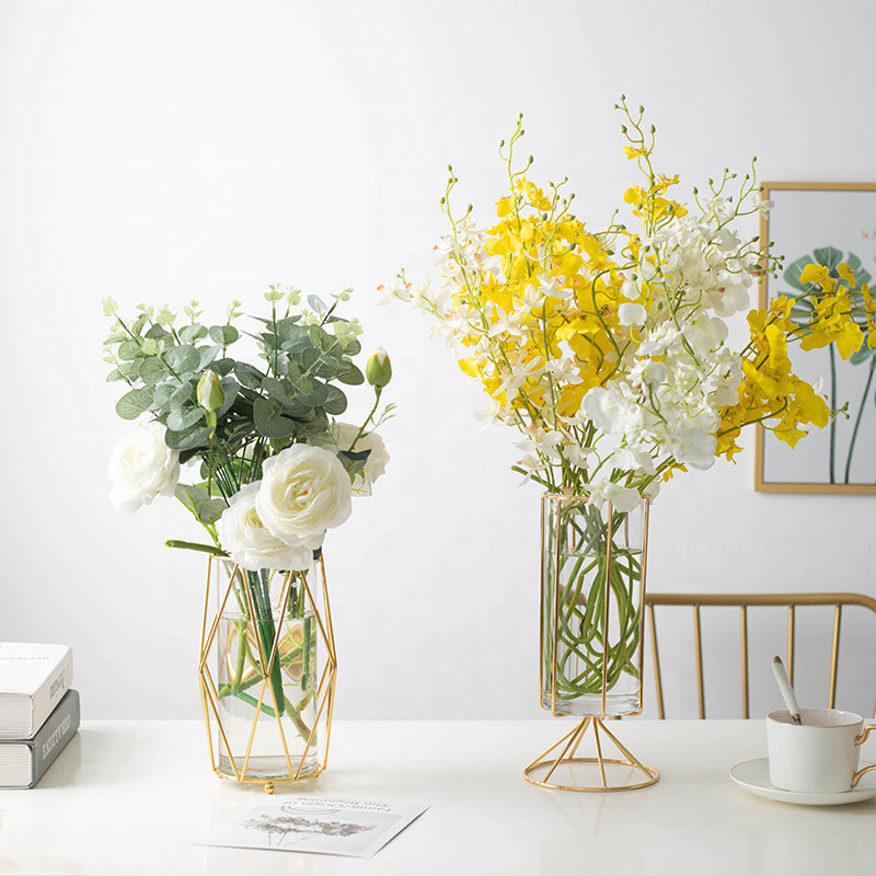 Оптовая продажа, декоративная ваза с металлическим каркасом для стеклянной бутылки для сушеной цветочной композиции