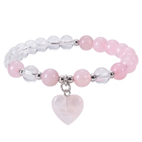 Bracelet de mode fait main en quartz rose 8MM avec perles de pierre naturelle et mots inspirants, motif cœur spirituel