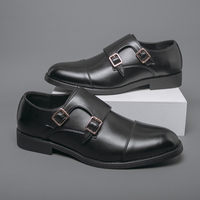 Zapatos de vestir formales de cuero genuino con doble hebilla Monk Strap y puntera para hombre, ideales para oficina y fiestas.