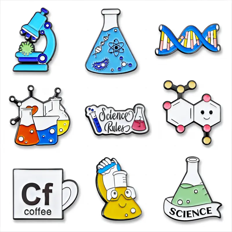 Épingle complète en émail scientifique mignon dessin animé ADN laboratoire café métal Badge dur enseignant broche broche école personnalisé épinglette étudiant cadeau