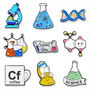 Complete Science Enamel Pin Cute Cartoon DNA Lab Coffee Metal Badge Hard Teacher Brooch Pin School Custom Lapel Pin Student Gift