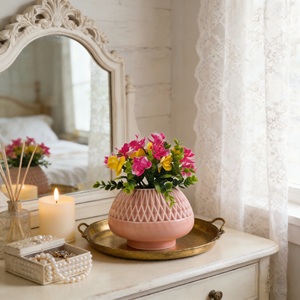 Jardinière en céramique à imprimé floral avec <span class=keywords><strong>eucalyptus</strong></span> artificiel suspendu - Décoration de patio extérieur/intérieur - Product Image 4