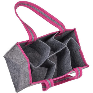 Sac à vin en feutre gris personnalisé avec logo, pour 6 bouteilles, sac à vin durable pour plusieurs bouteilles avec accents roses - Product Image 4