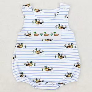 Nuevo Conjunto de Ropa para Bebé Niño, Estilo Boutique, con Bordado de Pato Mallard a Cuadros, Mameluco sin Mangas para Verano - Product Image 2