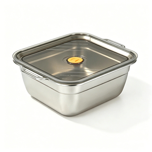 Boîte de conservation/saladier en acier inoxydable à double poignée avec couvercle ; Boîte de conservation multifonctionnelle pour le déjeuner - Product Image 1