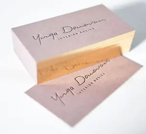 Cartão de Visita de luxo com borda colorida com logotipo de papel reciclado de algodão e folha de ouro com impressão personalizada de luxo