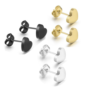 Heart-Shaped <b>Stud</b> <b>Earrings</b> 9mm Stainless Steel <b>Black</b> Gold Silver Color For Women Gift Jewelry - Product Image 1