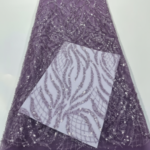 Tela de Encaje con Lentejuelas Bordadas con Cuentas de Industria Pesada, Vestidos de Noche Clásicos y Sensuales para Bodas, Material de Poliéster - Product Image 5