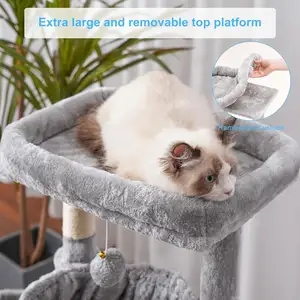 Meowlove Cat Tree, torre de Interior para gatos con cama tapizada grande, poste rascador de sisal y almohadilla rascadora grande