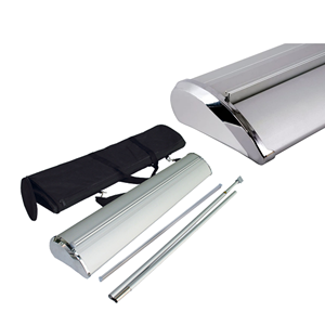 Hoogwaardige aluminium roll-up bannerstand met waterdruppelbasis - 85x200cm zilver/zwart voor promoties |   Monster, maatwerk - Product Image 4