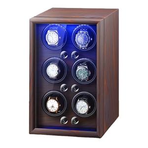 Jam Tangan Otomatis Winder Jam Tangan Putar Kulit Kayu Aman Mewah Kotak Winder 6 Slot dengan LED OPEN-STOP - Product Image 1