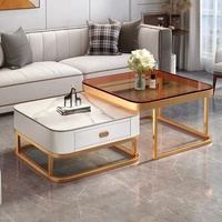 Table basse rectangulaire scandinave moderne avec rangement, en acier inoxydable et verre trempé, durable, marron, meubles pour la maison