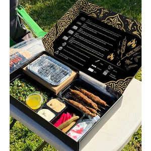 Caja de papel para barbacoa árabe para exteriores con parrillas integradas, compartimento para carbón, set para kebabs y asados, embalaje tipo bento - Product Image 1