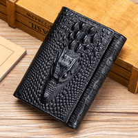 THUMBS-UP dompet kulit buaya antik, dompet koin lipat tiga pola buaya klasik kulit kuda gila horisontal Multi Slot kartu