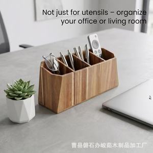 Wooden Tableware <b>Storage</b> <b>Box</b> Rectangle Compartmentalized Desktop Organizer For <b>Kitchen</b> Utensils And Miscellaneous Items - Product Image 2