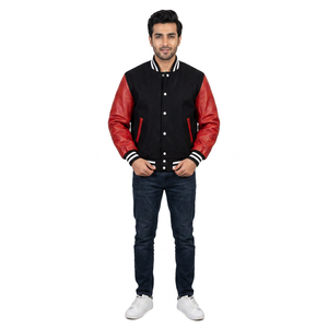 Nouvelle veste universitaire de baseball en laine noire véritable avec manches en cuir rouge, manches en cuir, vestes universitaires - Product Image 1