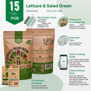 Paquete de 15 Variedades de Lechugas de Cultivo Tradicional Sin OMG para Interiores y Exteriores, Incluye Rúcula y Chard Suizo-17700+ - Product Image 2