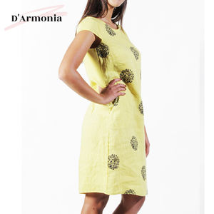 2024 O-Neck Sleeved Women's Floral Loose Casual <b>Dress</b> Natural <b>Knee</b>-<b>Length</b> Solid Pattern Breathable Spring/<b>Summer</b> Plain Dyed New - Product Image 2