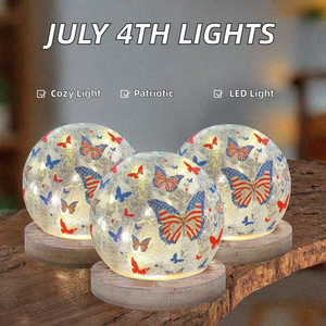 Memorial Day Independence Day 3PCS 3.93-inch Cracked Glass Ball LED Night Light Timer <b>Butterfly</b> Design Indoor 4th July <b>Ornament</b> - Product Image 2