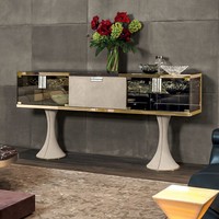 Meuble bar haut de gamme - Finition ébène foncé - Étagères en verre intégrées - Pour un divertissement à domicile de luxe - Armoire à vin