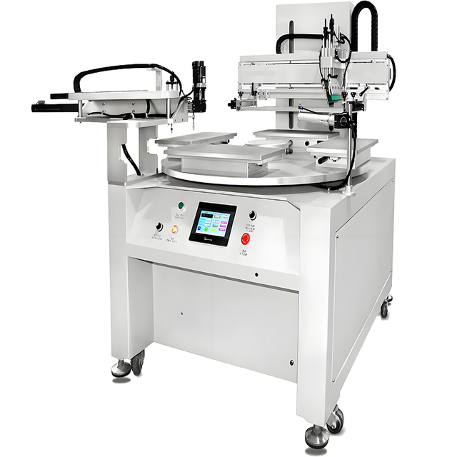 Large printing table top Monochrome Electric Flat Surface Automatic PLC Servo Four Station Rotary Screen Printing Machine