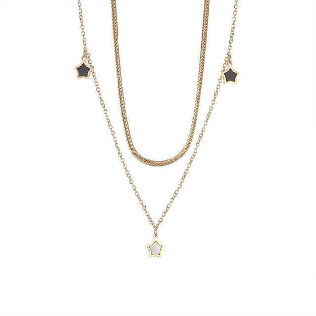 Fashion Simple Personality 14K Gold Shell Five-Pointed Star Ladies Stainless Steel Necklace Bracelet Jewelry Set for Wedding